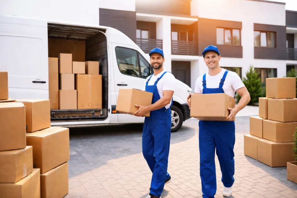Umzugsunternehmen Baden-Baden Umzugshelfer laden Kartons in Transporter